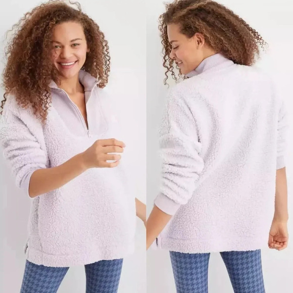 Aerie Dream Sherpa Quarter Zip Sweatshirt Pullover Purple XS - Picture 1 of 12